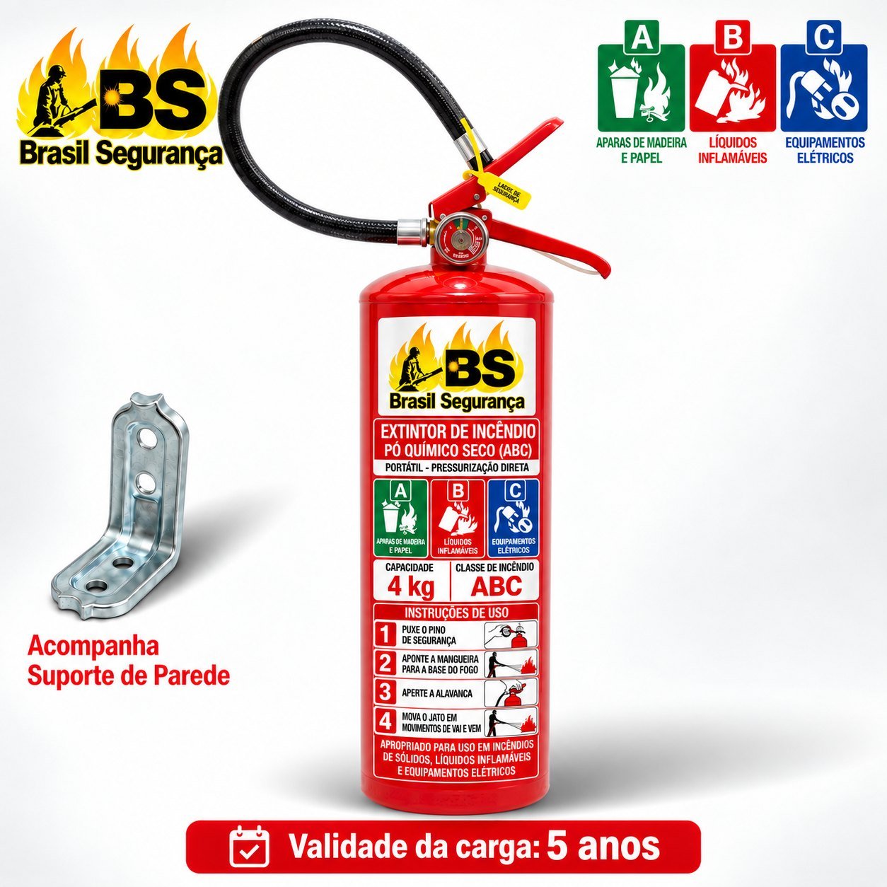 Extintor ABC 4kg 2-A:20-BC com Carga Original Válida por 5 Anos