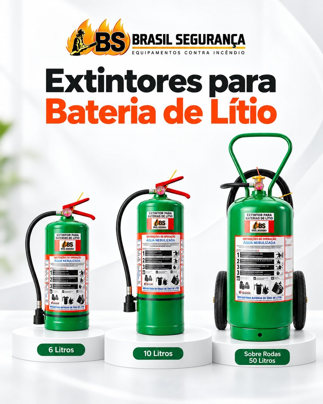 Extintor para Bateria de Lítio 6L, 10L e 50L