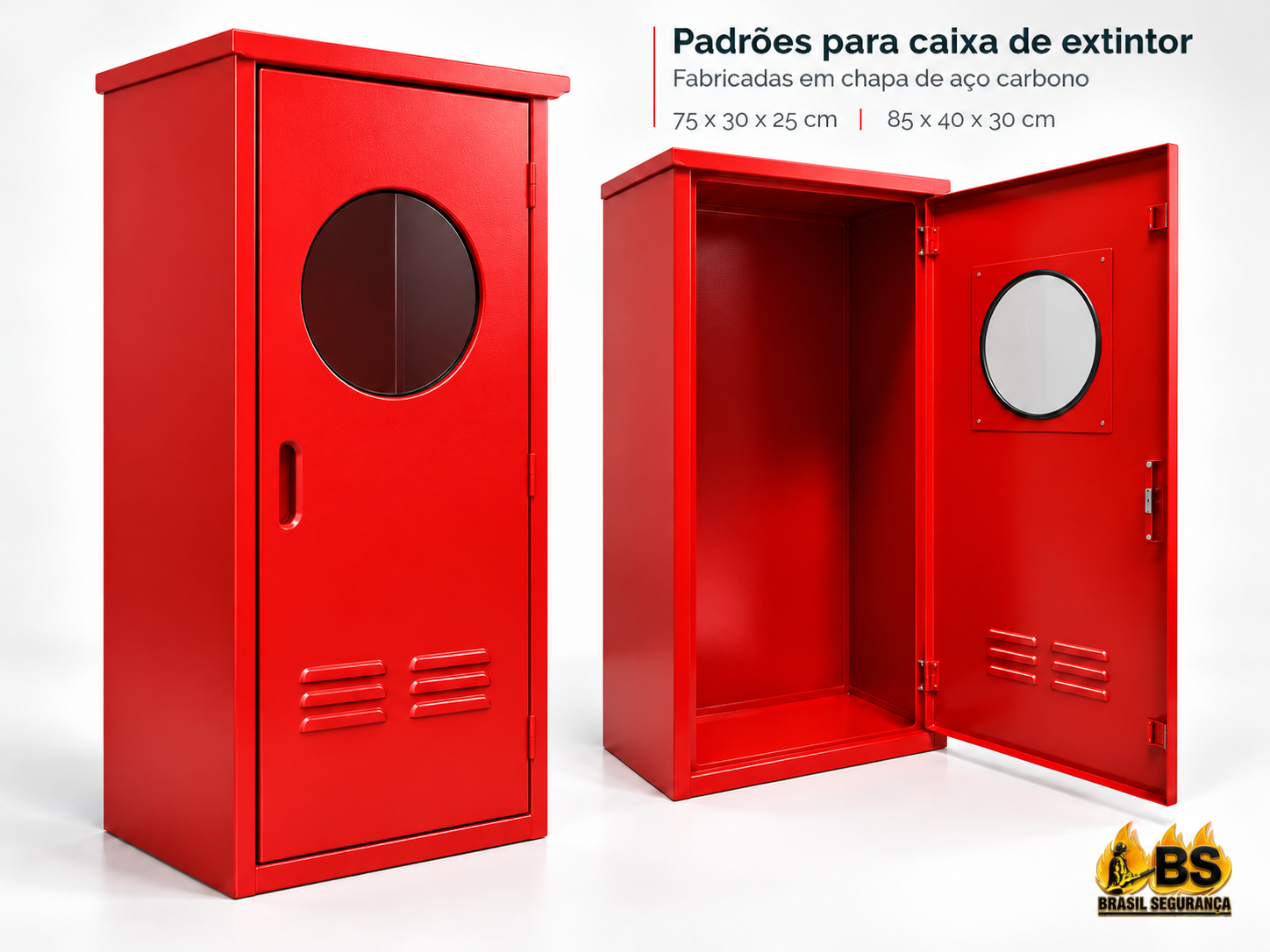 Modelo de caixa para extintor com acabamento vermelho para proteção do equipamento